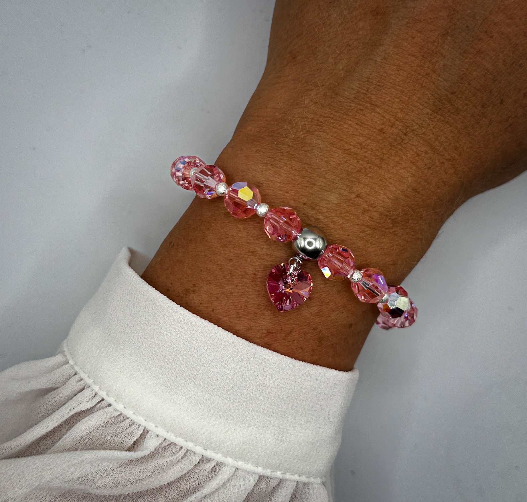 Armband aus Swarovski-Kristallen in rosa mit Swarovski-Herzanhänger