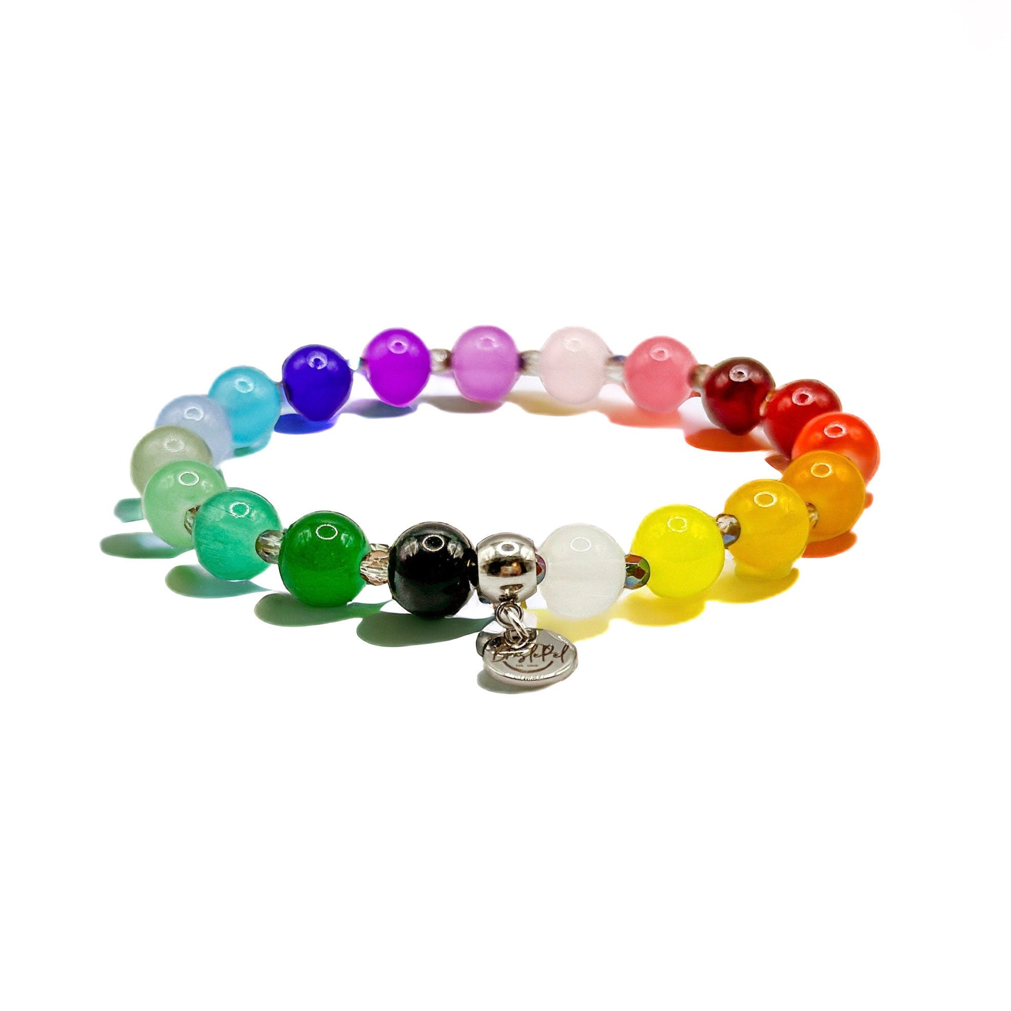 Buntes Armband für Damen aus 8mm Glasperlen und kleines Glasfacettperlen