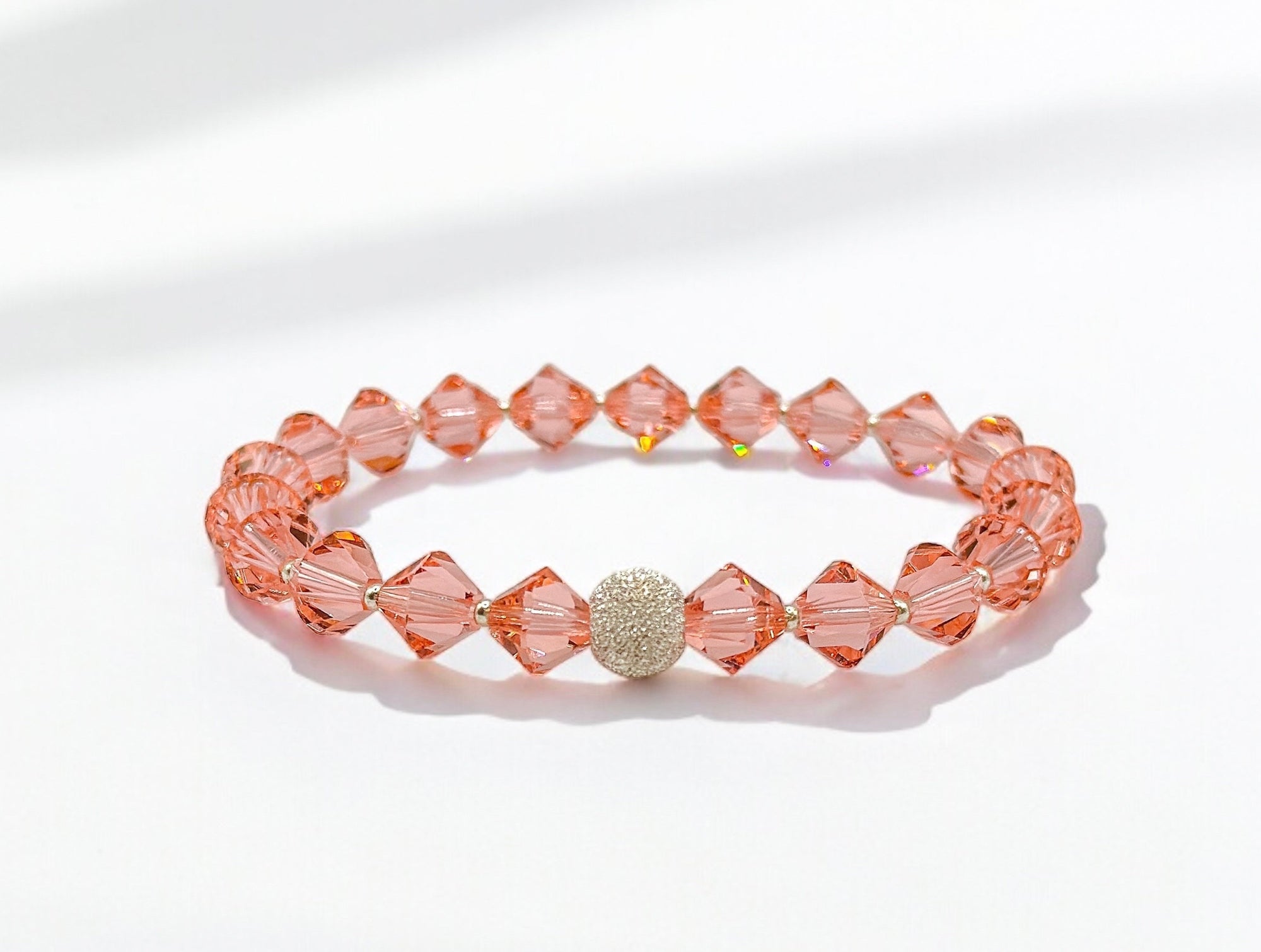 Armband aus rosa Swarovski-Kristallen und diamantierter 925er Sterling-Silberperle