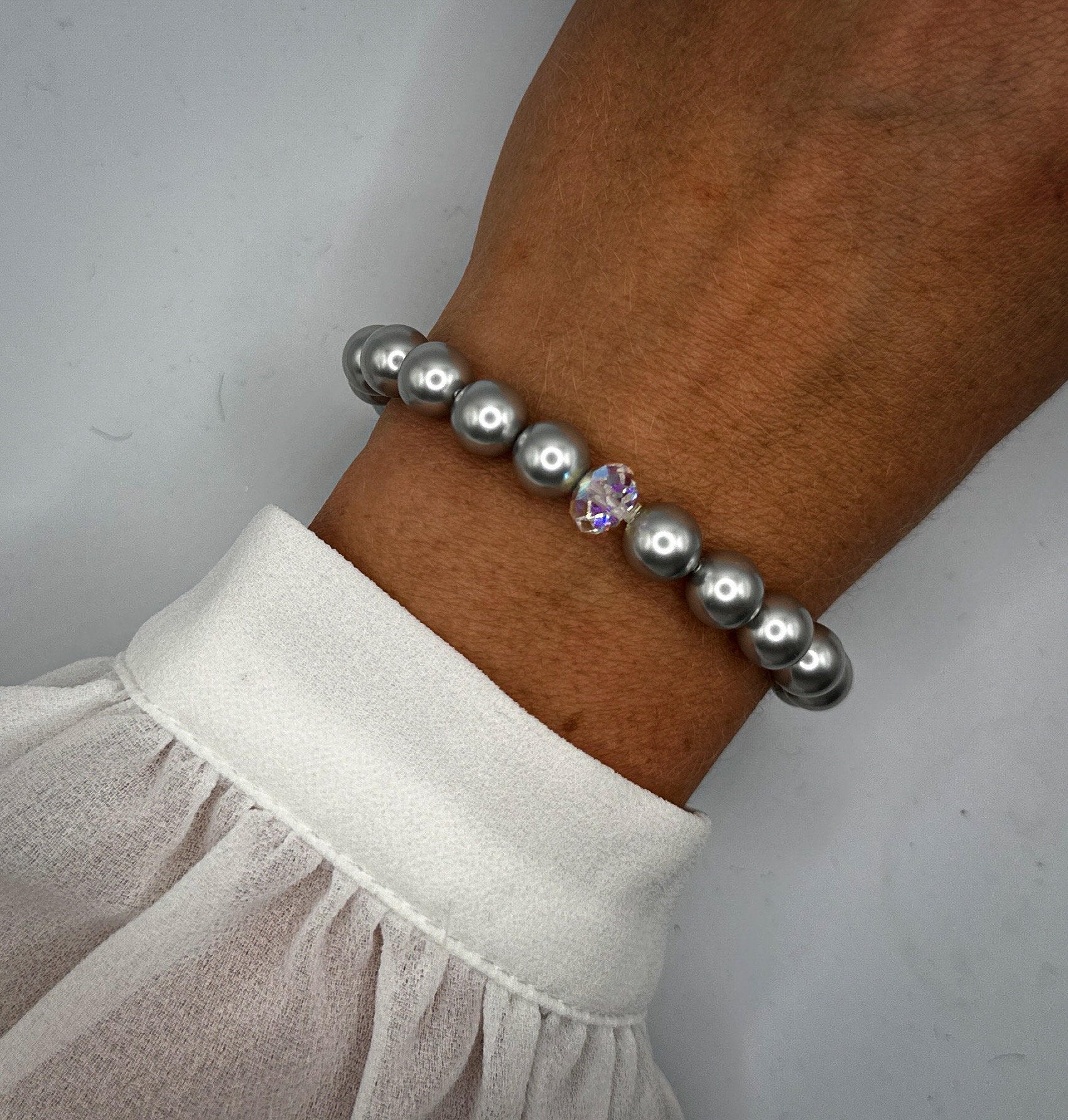 Armband aus silbernen Swarovski-Perlen und Swarovski-Kristall