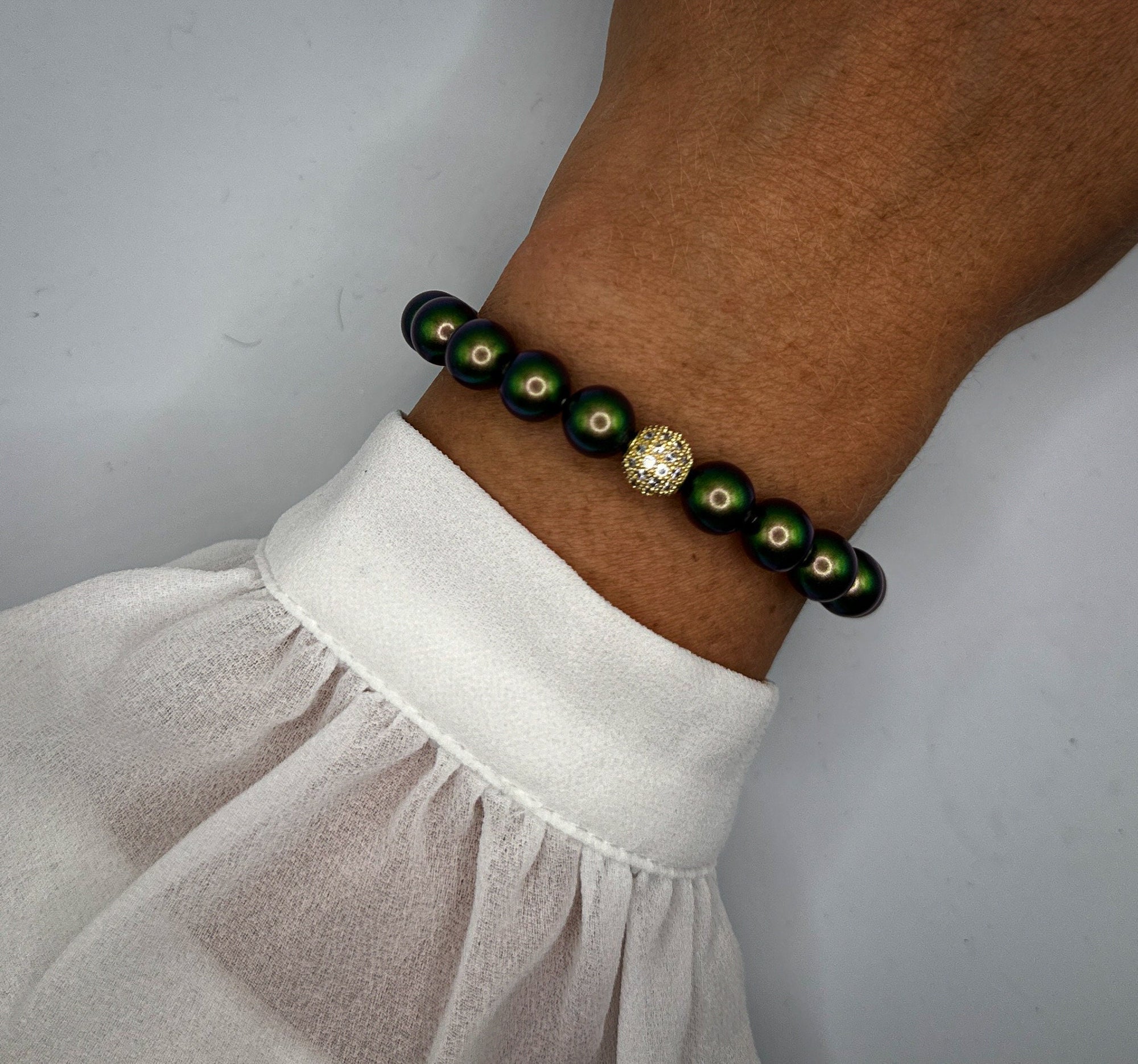 Armband aus schimmernden Swarovski-Perlen und Bohemian Strassperle | Armband Geschenk Freundin