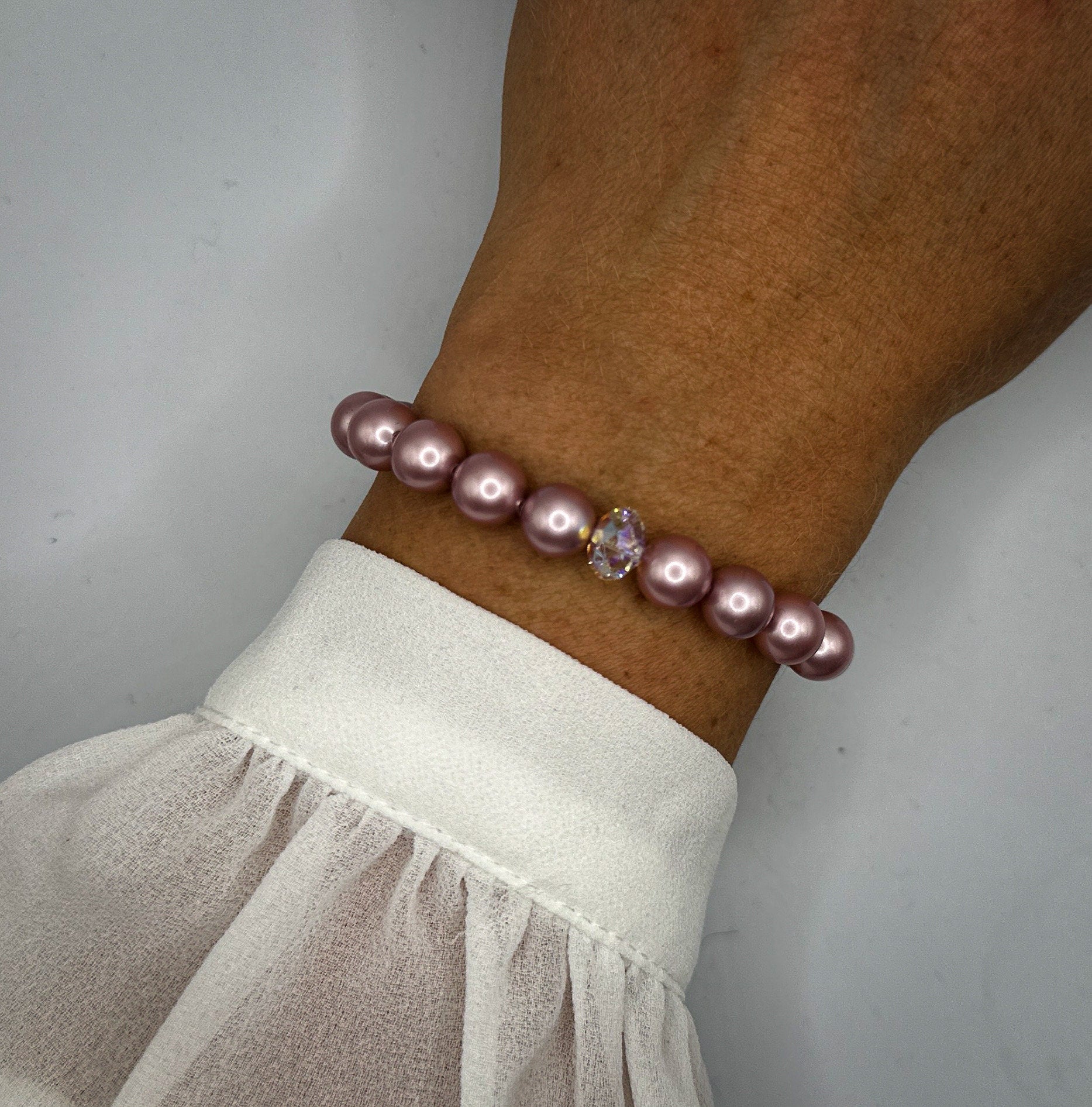 Armband aus pinken Swarovski-Perlen und Swarovski-Kristall