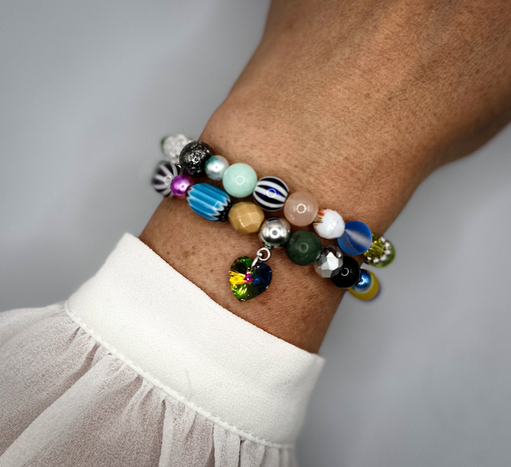 Buntes Wickelarmband für Damen mit Swarovski-Anhänger